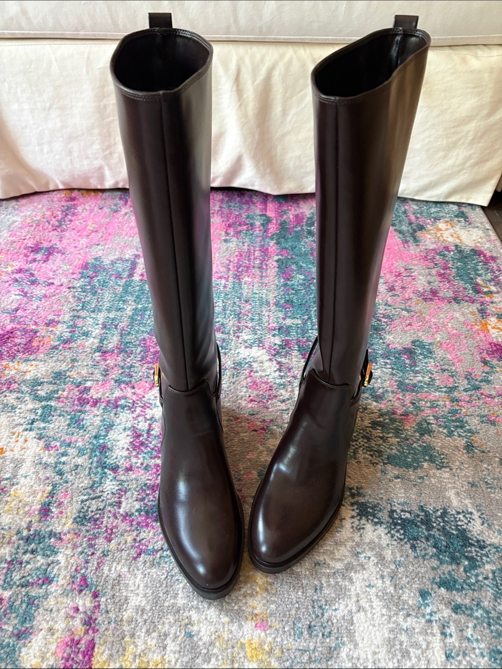 Zara Dark Brown Tall Leather Heeled Riding Boots